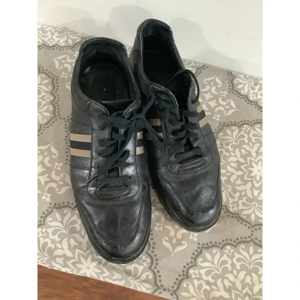 Gucci Black Stripe Leather Lace Up Sneaker  Mens 11